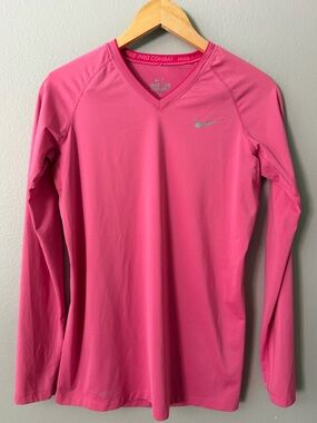 Nike Pro Combat Dri-Fit Fitted Long Sleeve Shirt Pink Size M